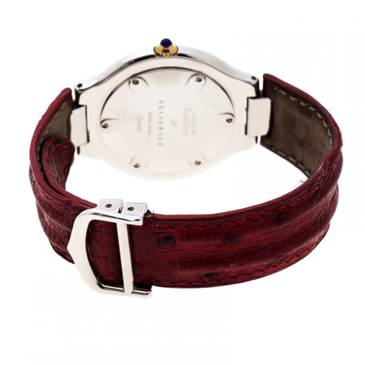 Pre Owned Cartier Cream Yellow Gold Plated and Stainless Steel Must de Cartier 21 Women's Wristwatch 34 mm