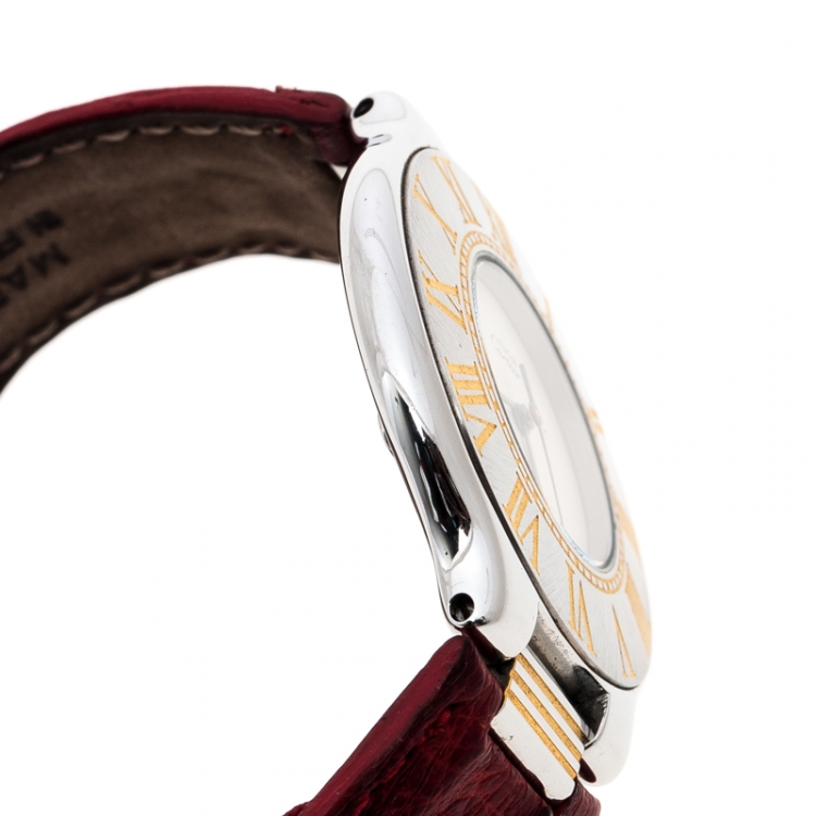 Pre Owned Cartier Cream Yellow Gold Plated and Stainless Steel Must de Cartier 21 Women's Wristwatch 34 mm