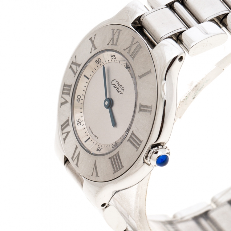 مملوكة مسبقًا Cartier Silver Stainless Steel Must De Cartier 21 Women's Wristwatch 31 mm