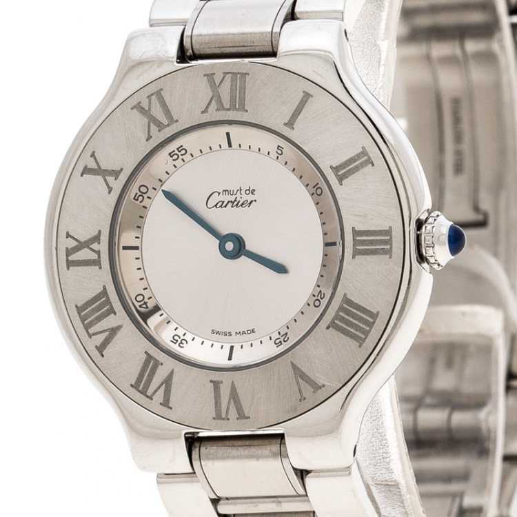 مملوكة مسبقًا Cartier Silver Stainless Steel Must De Cartier 21 Women's Wristwatch 31 mm