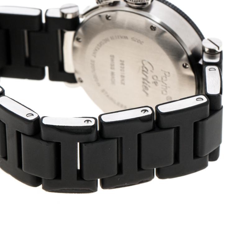 Pre Owned Cartier Black Stainless Steel Pasha Seatimer 3025 Women's Wristwatch 33 mm