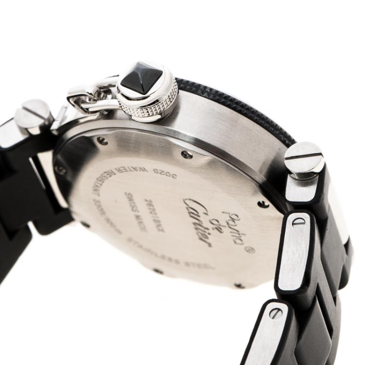 Pre Owned Cartier Black Stainless Steel Pasha Seatimer 3025 Women's Wristwatch 33 mm
