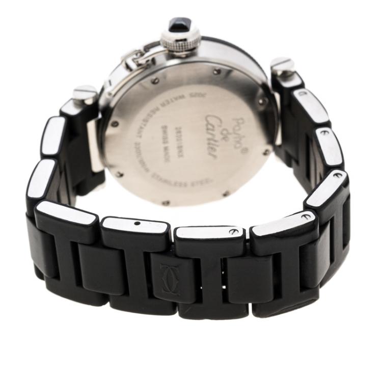 Pre Owned Cartier Black Stainless Steel Pasha Seatimer 3025 Women's Wristwatch 33 mm