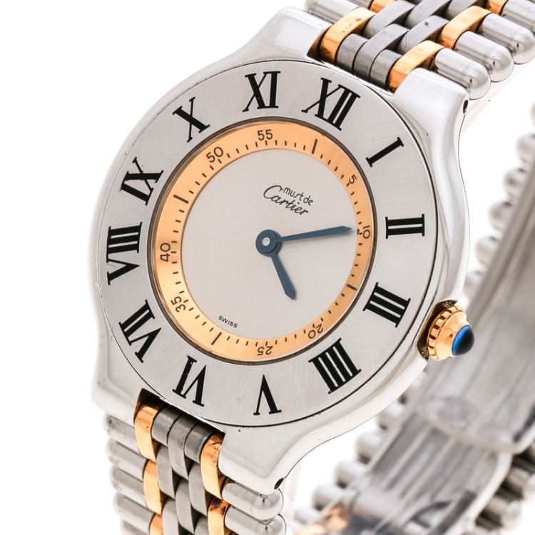 Pre Owned Cartier Silver Grey Stainless Steel Must De Cartier 21 Women's Wristwatch 31 mm