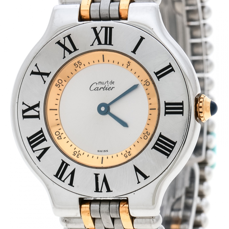 Pre Owned Cartier Silver Grey Stainless Steel Must De Cartier 21 Women's Wristwatch 31 mm