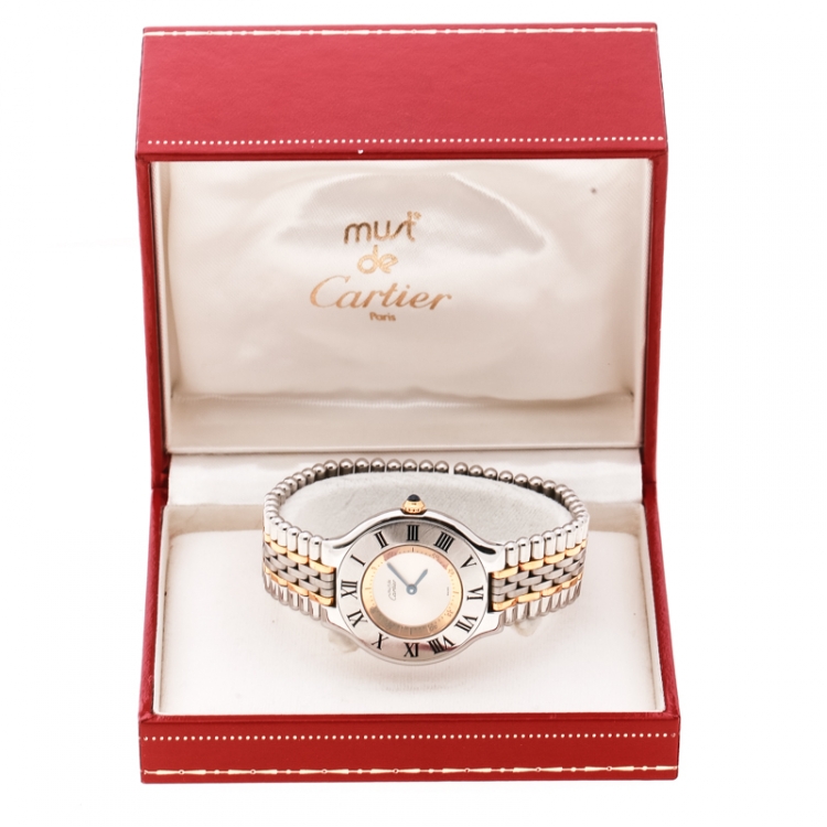 Pre Owned Cartier Silver Grey Stainless Steel Must De Cartier 21 Women's Wristwatch 31 mm