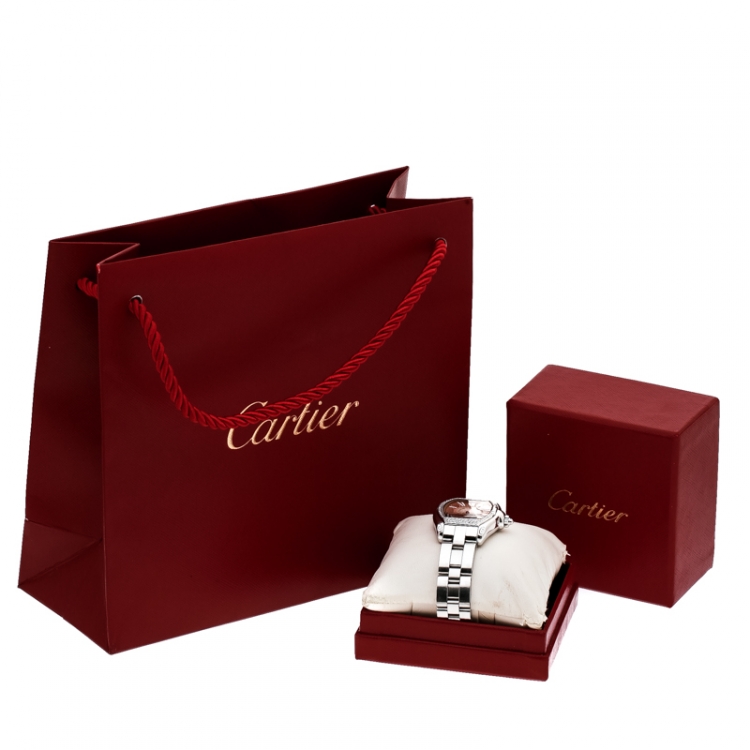 مملوكة مسبقًا Cartier Peach Stainless Steel And Diamonds Roadster 2675 Women's Wristwatch 31 mm