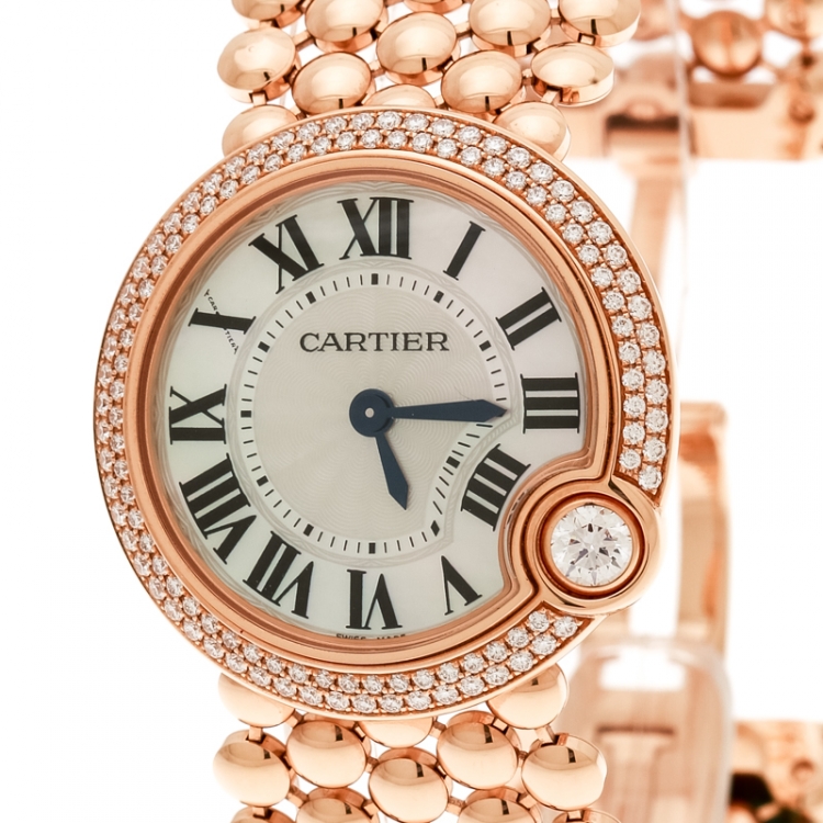 Pre Owned Cartier Mother of Pearl 18K Rose Gold Diamonds Ballon Blanc de Cartier 3722 Women's Wristwatch 30 mm