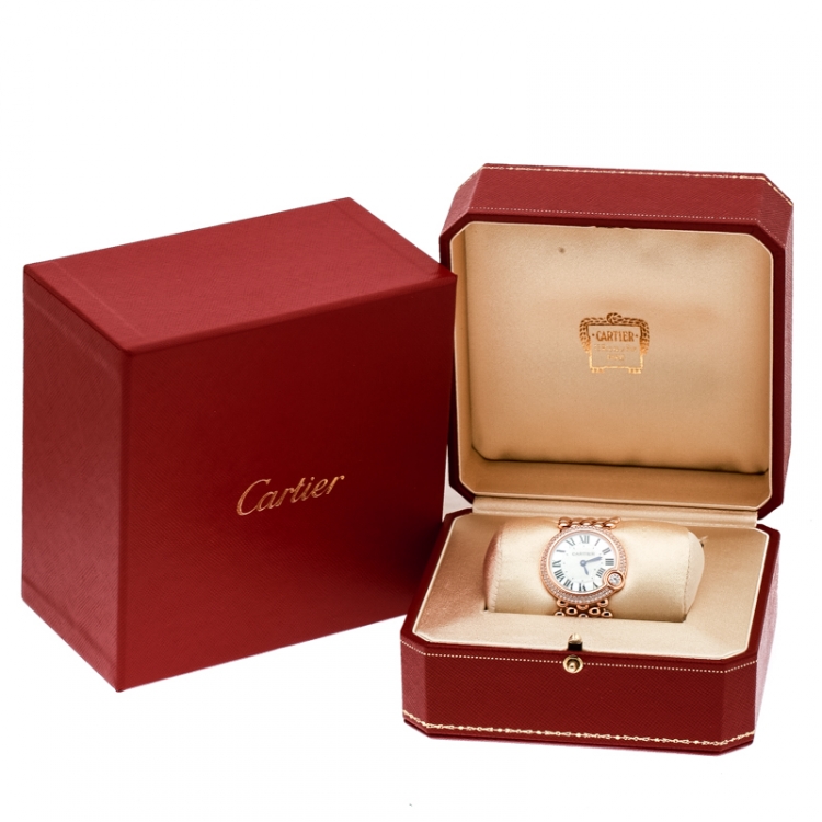 Pre Owned Cartier Mother of Pearl 18K Rose Gold Diamonds Ballon Blanc de Cartier 3722 Women's Wristwatch 30 mm