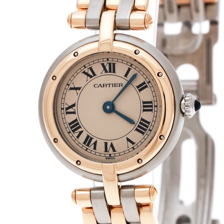 مملوكة مسبقًا Cartier Beige 18K Yellow Gold Stainless Steel Panthère Vendôme 166920 Women's Wristwatch 24 mm 