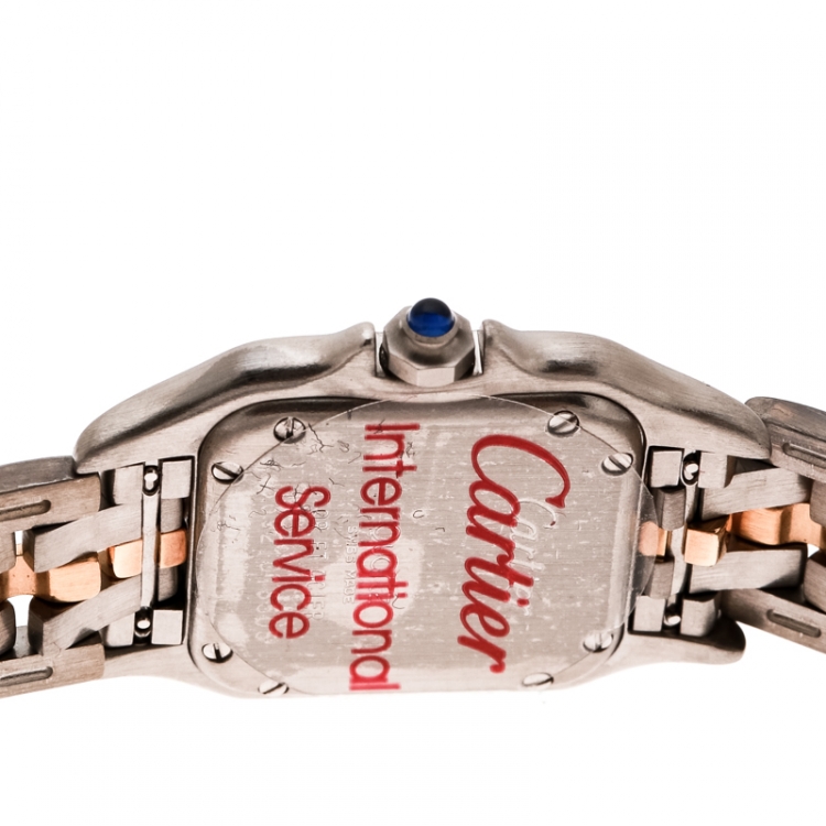 Pre Owned Cartier Cream 18K Yellow Gold Stainless Steel Panthère Women's Wistwatch 22 mm