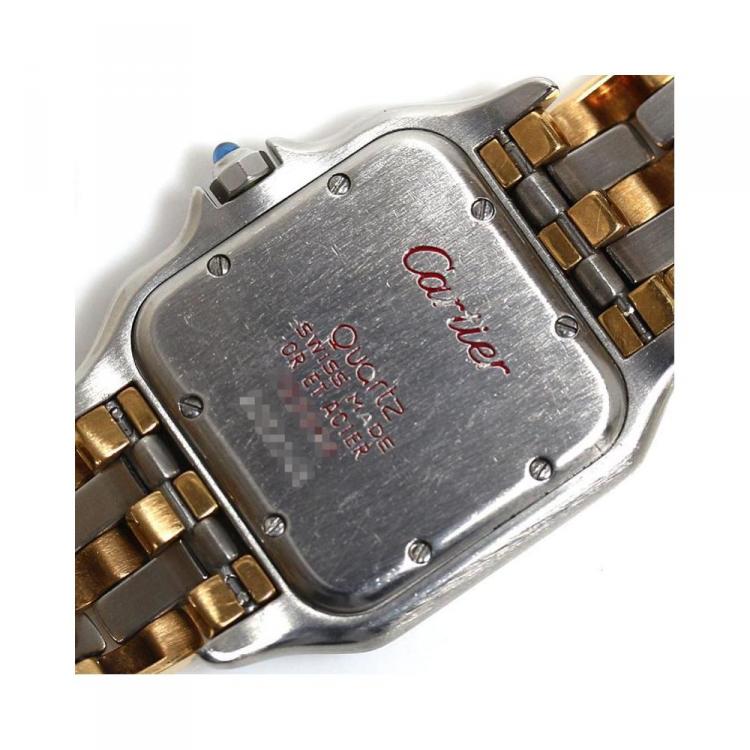 Pre Owned Cartier Silver 18K Yellow Gold and Stainless Steel Panthere de Cartier Women's Wristwatch 26MM