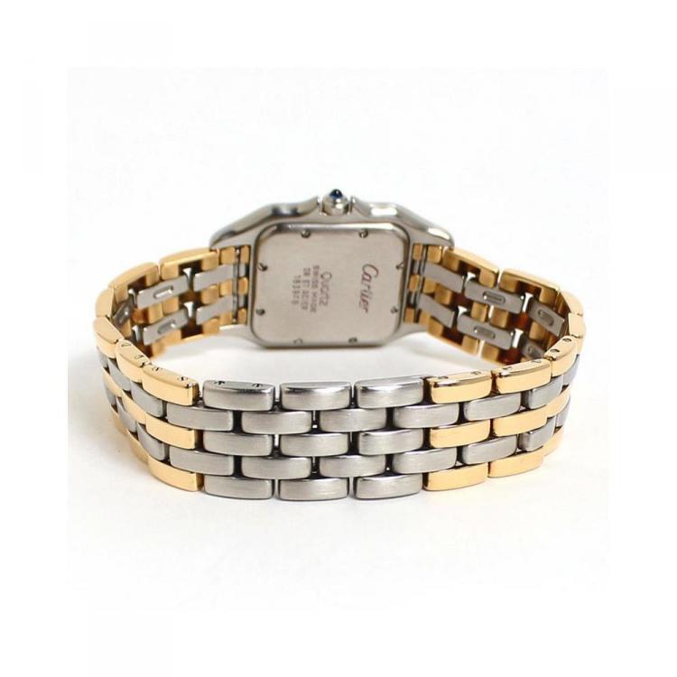 Pre Owned Cartier Silver 18K Yellow Gold and Stainless Steel Panthere de Cartier Women's Wristwatch 26MM