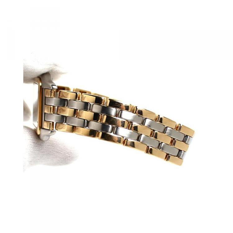 Pre Owned Cartier Silver 18K Yellow Gold and Stainless Steel Panthere de Cartier Women's Wristwatch 26MM