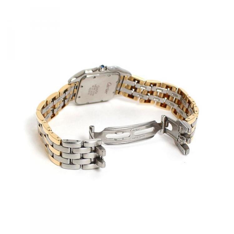 Pre Owned Cartier Silver 18K Yellow Gold and Stainless Steel Panthere de Cartier Women's Wristwatch 26MM