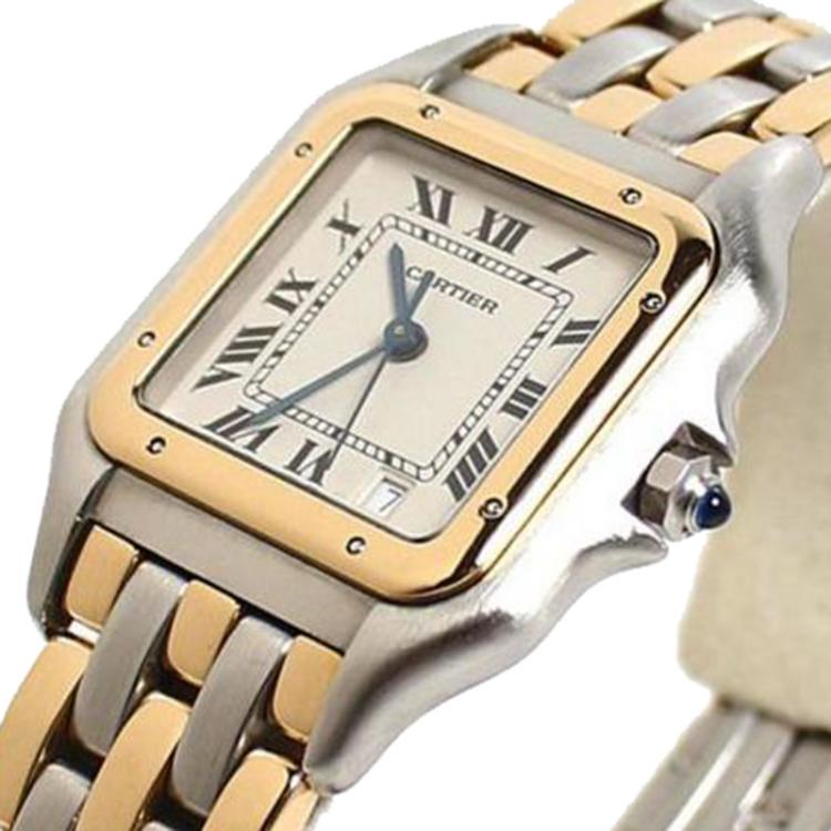 Pre Owned Cartier Silver 18K Yellow Gold and Stainless Steel Panthere de Cartier Women's Wristwatch 26MM