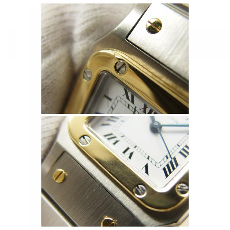 Pre Owned Cartier White 18K Yellow Gold and Stainless Steel Santos Galbee Women's Wristwatch 24MM