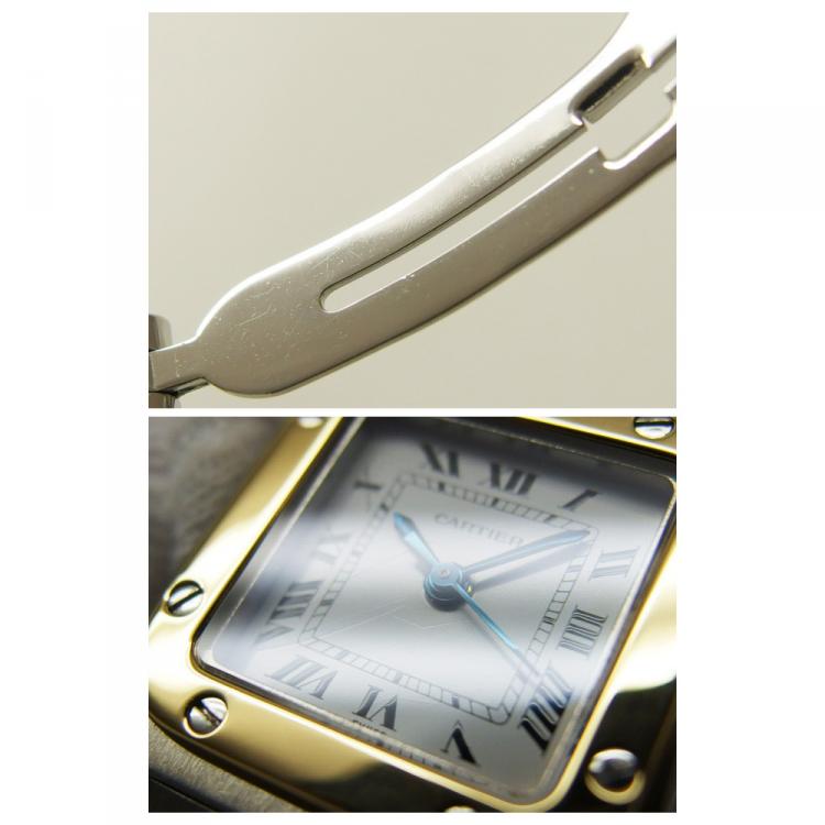Pre Owned Cartier White 18K Yellow Gold and Stainless Steel Santos Galbee Women's Wristwatch 24MM