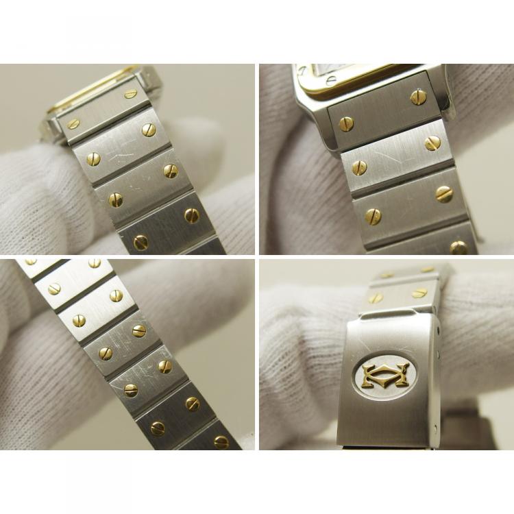 Pre Owned Cartier White 18K Yellow Gold and Stainless Steel Santos Galbee Women's Wristwatch 24MM