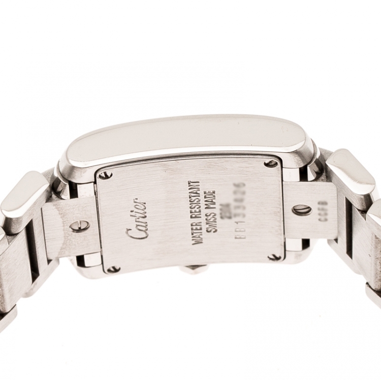 Pre Owned Cartier Cream Stainless Steel Tank Française 2384 Women's Wristwatch 20 mm