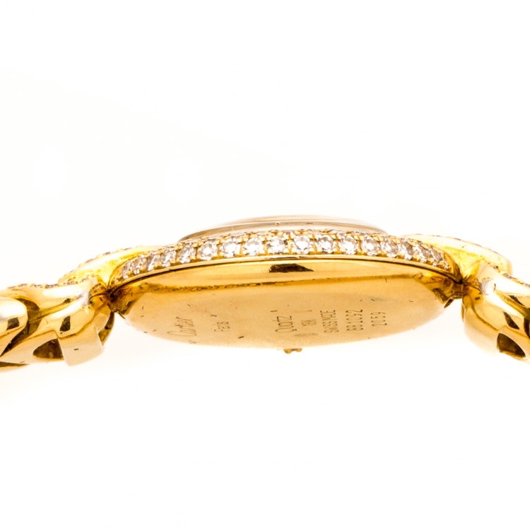 Pre Owned Cartier Cream 18K Yellow Gold Diamonds Rivoli Colisée 881092 Women's Wristwatch 24 mm