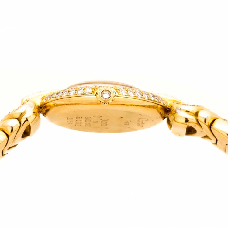 Pre Owned Cartier Cream 18K Yellow Gold Diamonds Rivoli Colisée 881092 Women's Wristwatch 24 mm