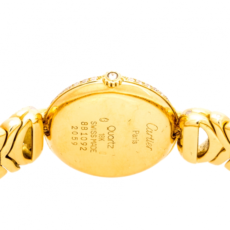 Pre Owned Cartier Cream 18K Yellow Gold Diamonds Rivoli Colisée 881092 Women's Wristwatch 24 mm