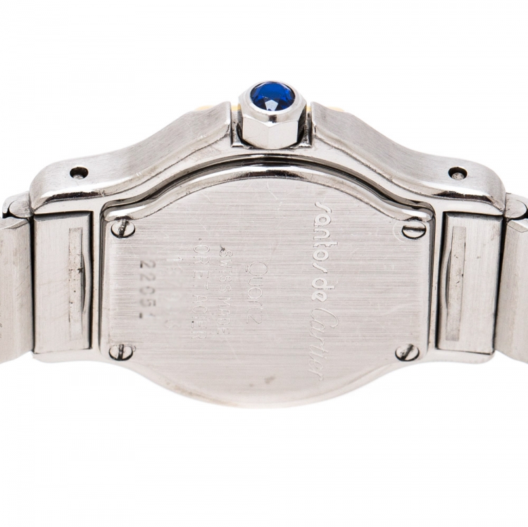 Pre Owned Cartier Cream 18K yellow Gold Stainless Steel Santos de Cartier 187903 Women's Wristwatch 24 mm