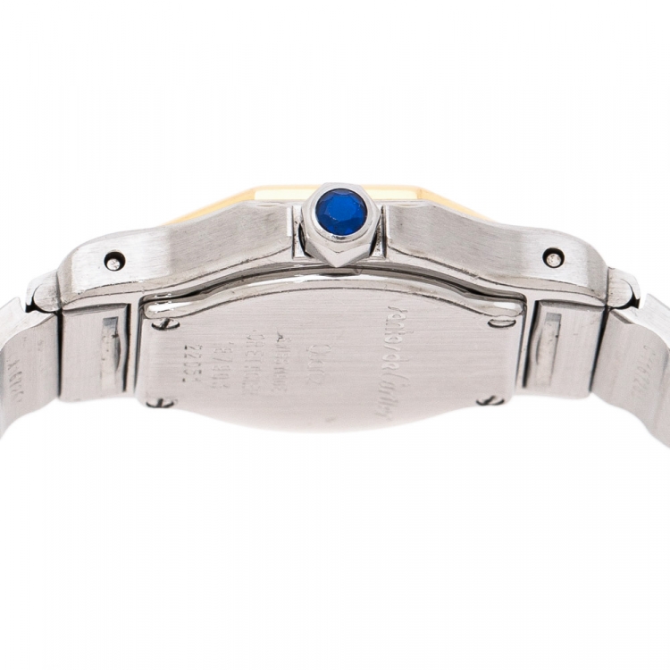 Pre Owned Cartier Cream 18K yellow Gold Stainless Steel Santos de Cartier 187903 Women's Wristwatch 24 mm