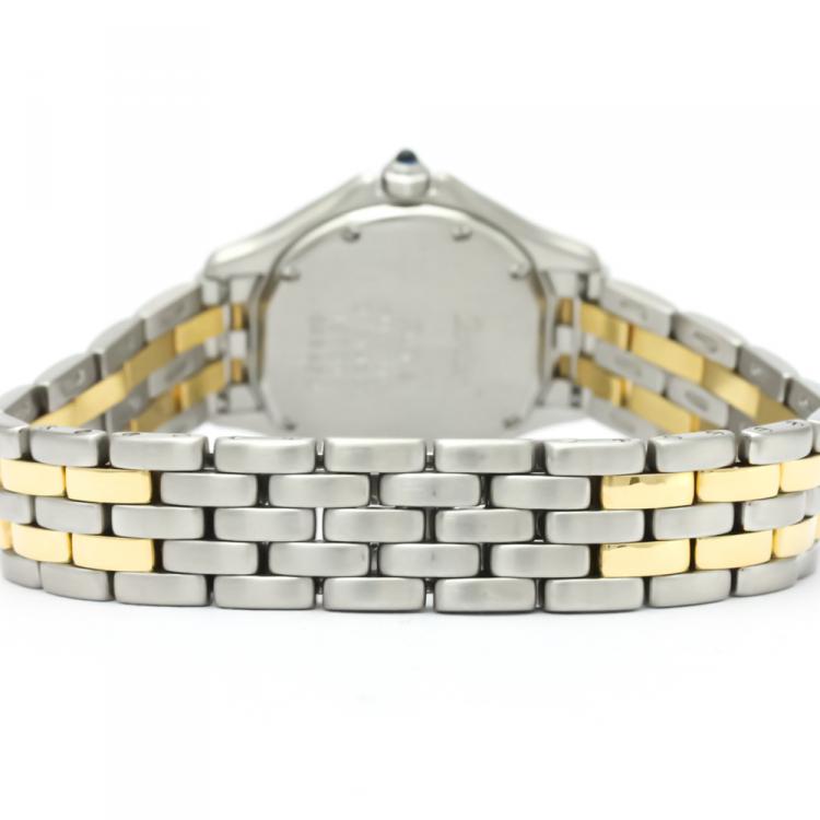 مملوكة مسبقًا Cartier White 18K Yellow Gold And Stainless Steel Panthere Cougar 187906 Women's Wristwatch 26 MM