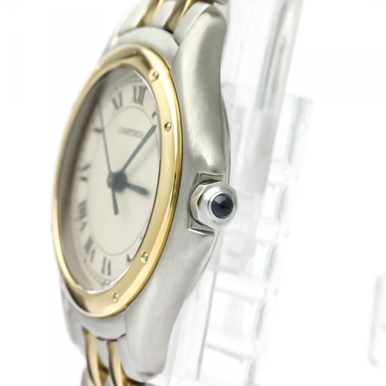 مملوكة مسبقًا Cartier White 18K Yellow Gold And Stainless Steel Panthere Cougar 187906 Women's Wristwatch 26 MM