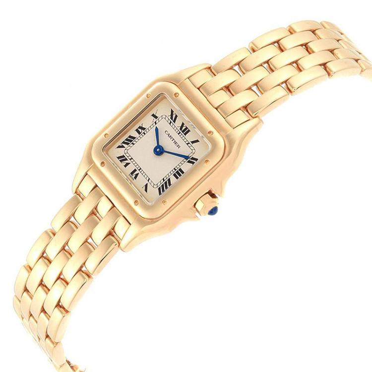 Pre Owned Cartier White 18K Yellow Gold Panthere W25022B9 Women's Wristwatch 22MM