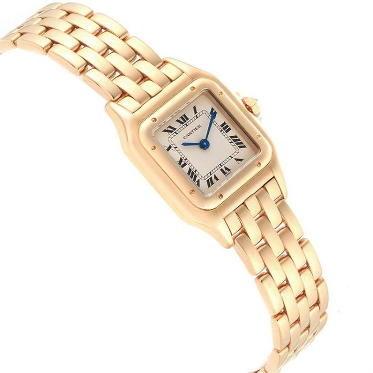 Pre Owned Cartier White 18K Yellow Gold Panthere W25022B9 Women's Wristwatch 22MM