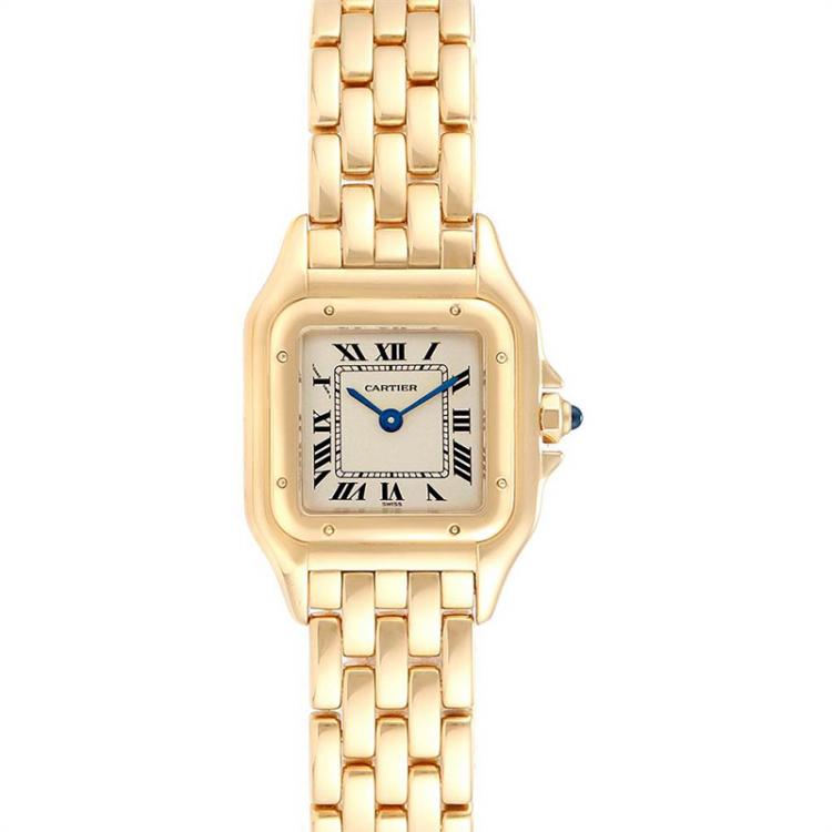 Pre Owned Cartier White 18K Yellow Gold Panthere W25022B9 Women's Wristwatch 22MM