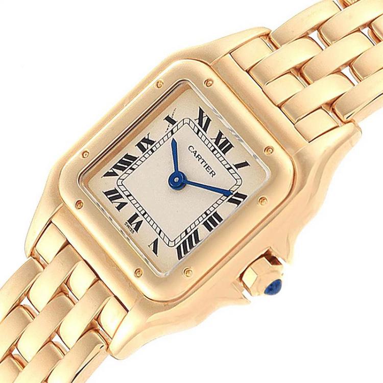 Pre Owned Cartier White 18K Yellow Gold Panthere W25022B9 Women's Wristwatch 22MM
