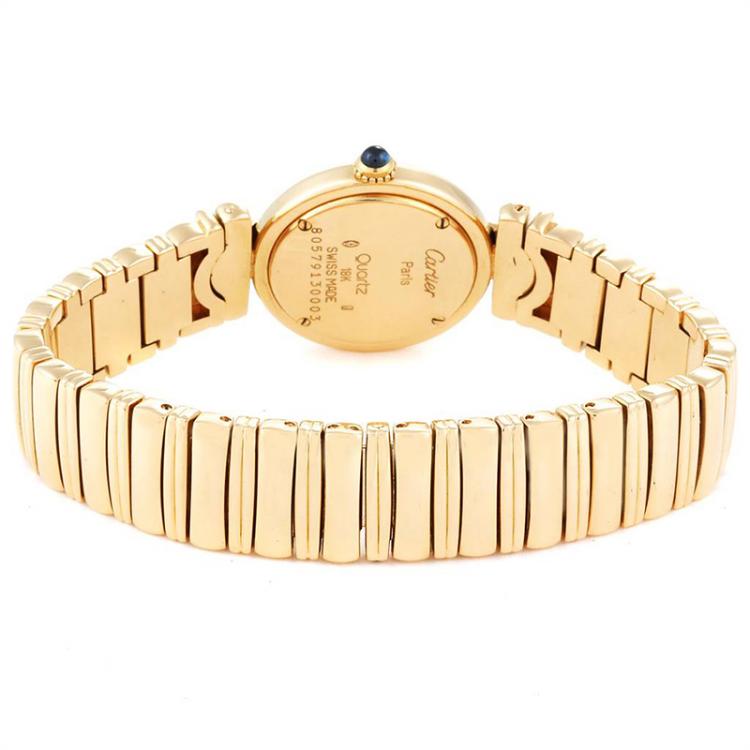 Pre Owned Cartier White 18K Yellow Gold Sapphire Colisee VLC Women's Wriswatch 24 MM