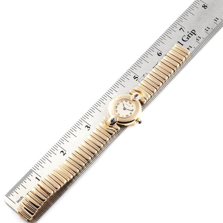 Pre Owned Cartier White 18K Yellow Gold Sapphire Colisee VLC Women's Wriswatch 24 MM