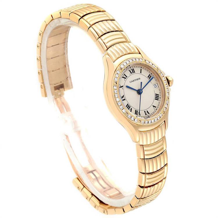 Pre Owned CartierWhite Diamonds And 18K Yellow Gold Panthere Cougar 1171 Women's Wriswatch 26 MM