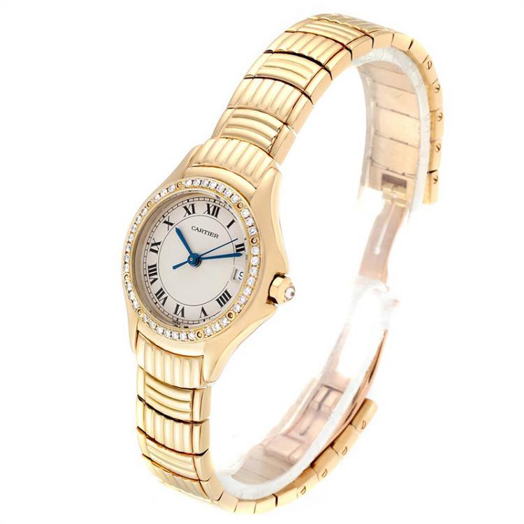 Pre Owned CartierWhite Diamonds And 18K Yellow Gold Panthere Cougar 1171 Women's Wriswatch 26 MM