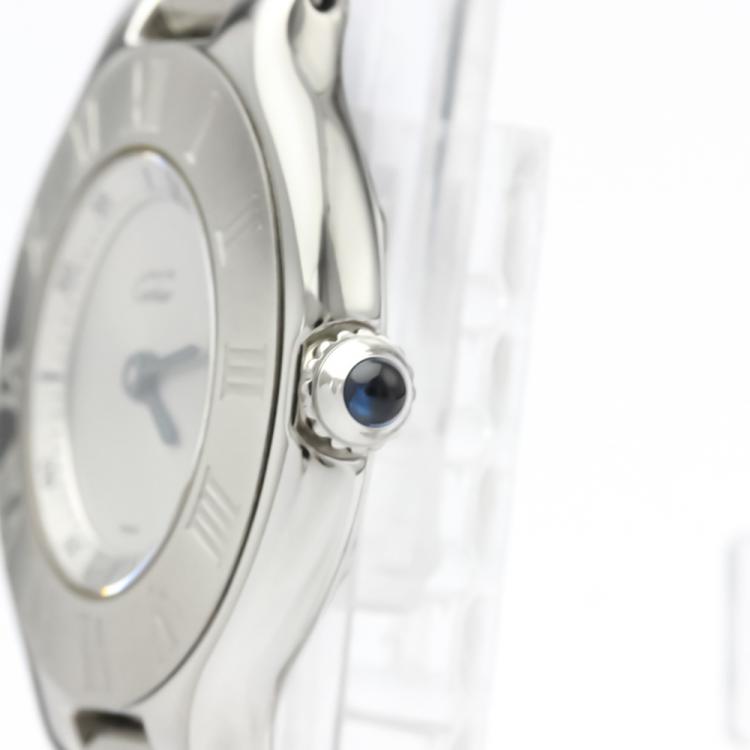 Pre Owned Cartier Silver Stainless Steel Must 21 W10109T2 Women's Wristwatch 28 MM