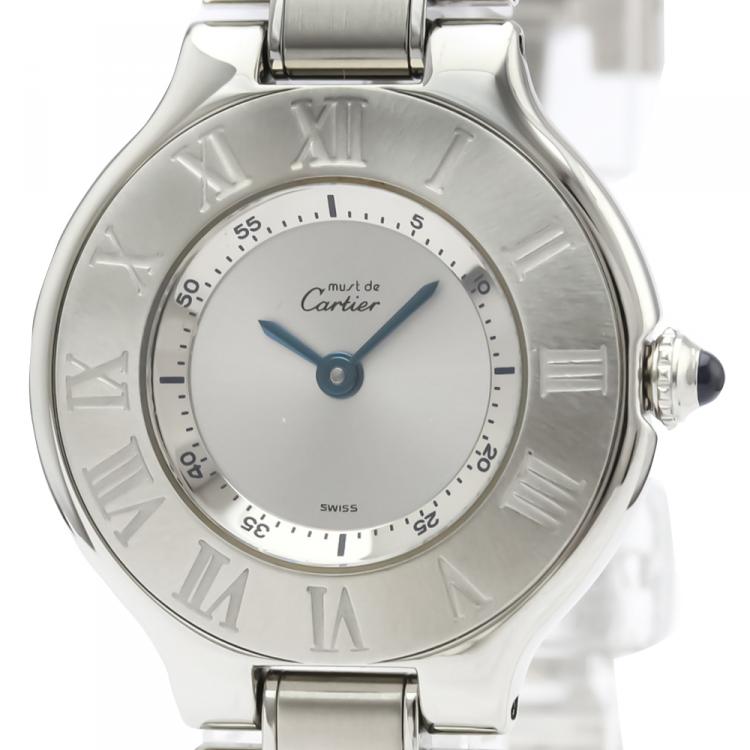Pre Owned Cartier Silver Stainless Steel Must 21 W10109T2 Women's Wristwatch 28 MM