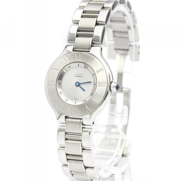 Pre Owned Cartier Silver Stainless Steel Must 21 W10109T2 Women's Wristwatch 28 MM