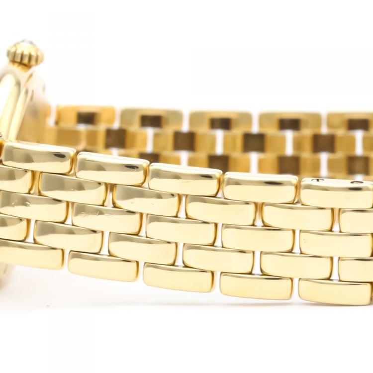 Pre Owned Cartier Silver Diamonds 18K Yellow Gold Panthere Women's Wristwatch 24 MM