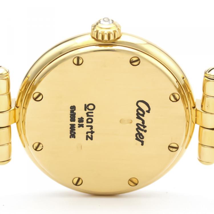 Pre Owned Cartier Silver Diamonds 18K Yellow Gold Panthere Women's Wristwatch 24 MM