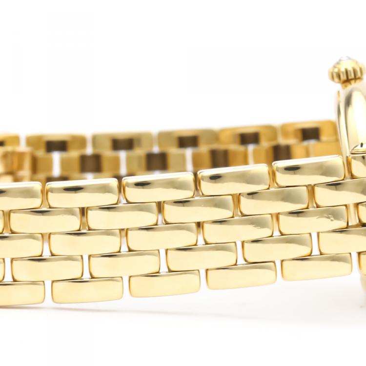 Pre Owned Cartier Silver Diamonds 18K Yellow Gold Panthere Women's Wristwatch 24 MM