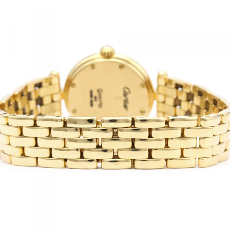 Pre Owned Cartier Silver Diamonds 18K Yellow Gold Panthere Women's Wristwatch 24 MM