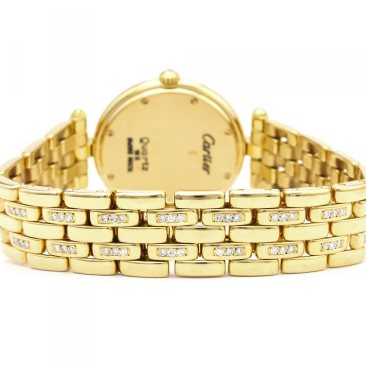 Pre Owned Cartier Silver Diamonds 18K Yellow Gold Panthere Women's Wristwatch 30 MM