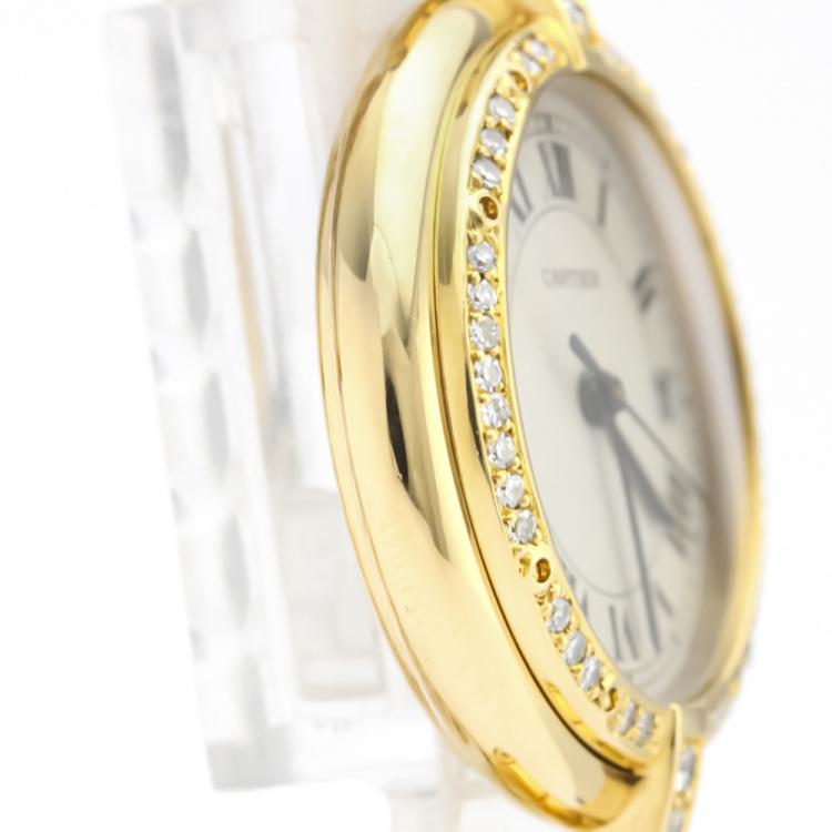 Pre Owned Cartier Silver Diamonds 18K Yellow Gold Panthere Women's Wristwatch 30 MM
