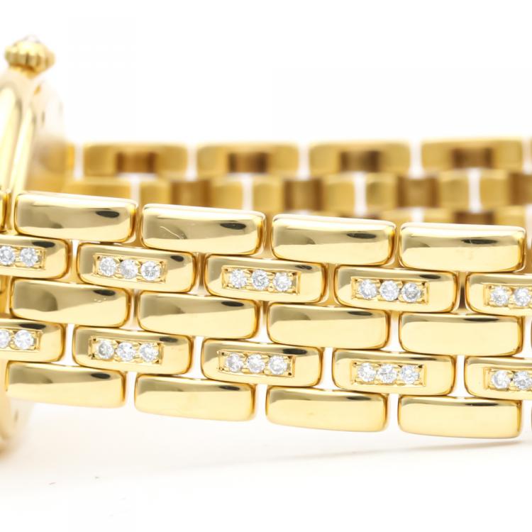 Pre Owned Cartier Silver Diamonds 18K Yellow Gold Panthere Women's Wristwatch 30 MM