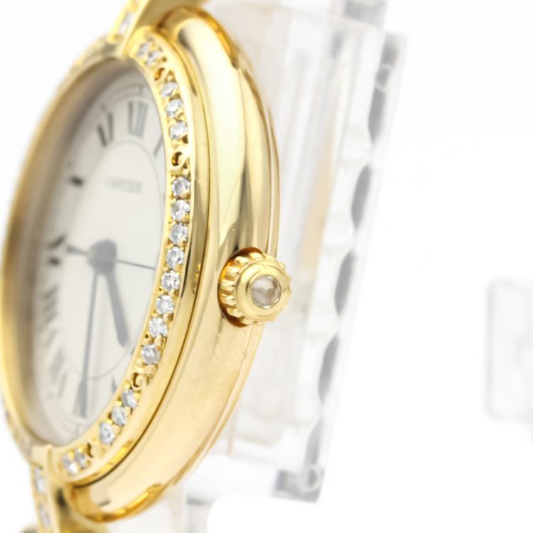 Pre Owned Cartier Silver Diamonds 18K Yellow Gold Panthere Women's Wristwatch 30 MM